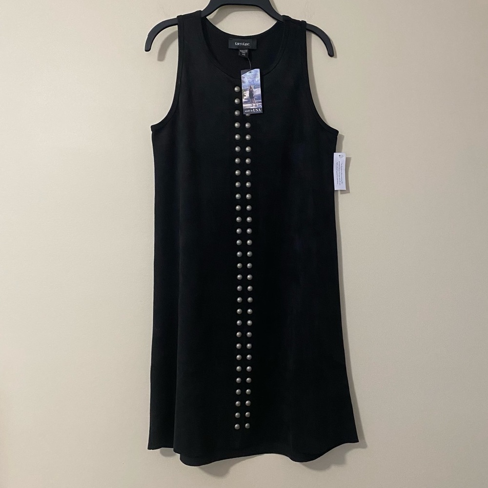 NWT Karen Kane black faux suede studded sleeveless a line dress-XS